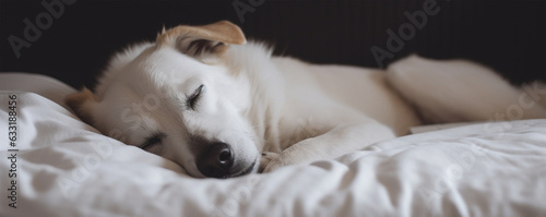 a dog is sleeping on the bed