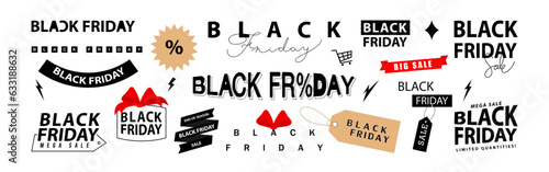 Black Friday Sale label tags collection in different designs for sale  advertising  banner  template  and poster on white backgrounds. Black Friday banner elements. Vector illustration.