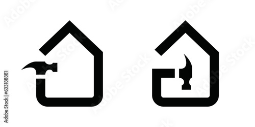 Simple line home service icon symbol logo design illustration home design logo, home improvement..