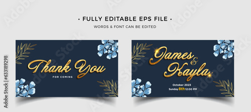 Golden floral wedding card invitation with text effect editable