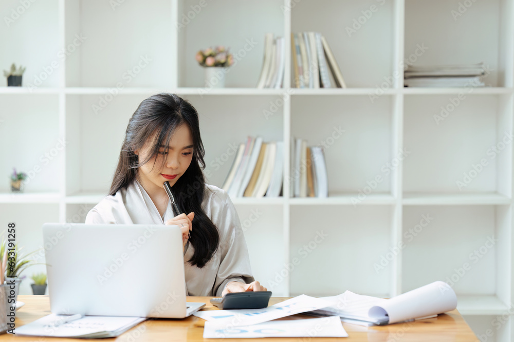 Professional Accountant Woman In Office Doing Accounting And Budget Professional Accountant Woman In Office Doing Accounting And Budget