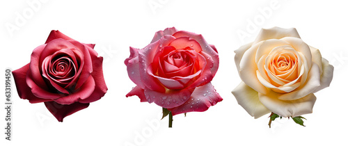rose flower clip art set red, yellow, white macro shot with transparent background for Valentine's Day