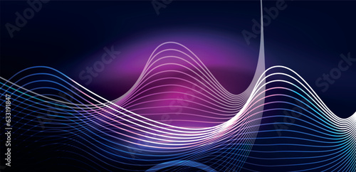 Neon laser lines, circles waves abstract background. Neon light or laser show, electric impulse, power lines, techno quantum energy impulse, magic glowing dynamic lines