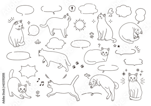 ねこと手描きの吹き出しセット