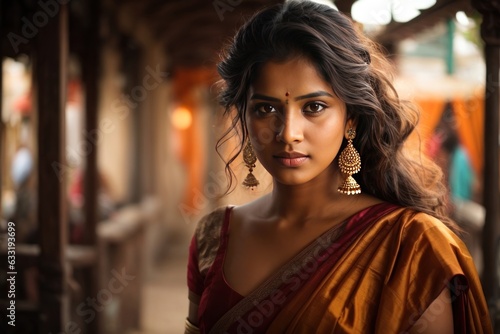 oung beautiful indian woman in traditional dress with sari