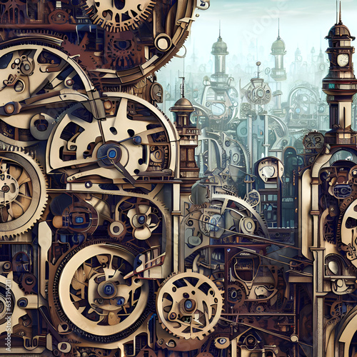Steampunk Dreams: Intricate Clockwork Metropolis with Integrated Gears and Towers