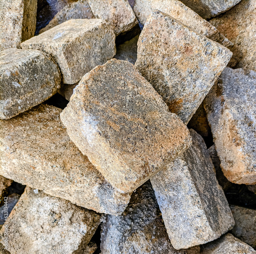 Stack of paving bricks for decoration photo