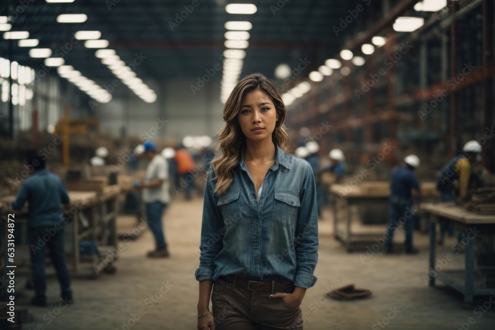 young woman in industrial factory