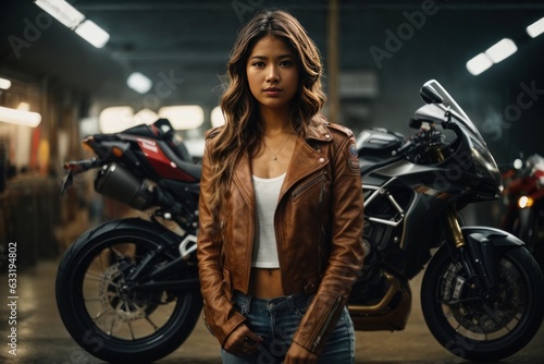 portrait of a women with superbike in background