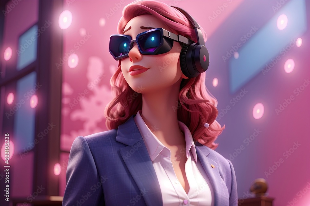 women with virtual reality headset in magical background women with virtual reality headset in magical background
