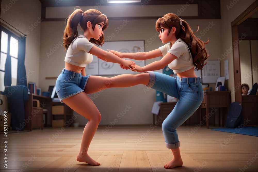 Fototapeta premium two women fighting in a boxing training
