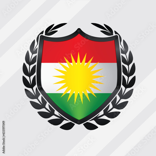 Foto Kurdistan Black Glossy Shield With Leaf Wreath Pride Flag Icon