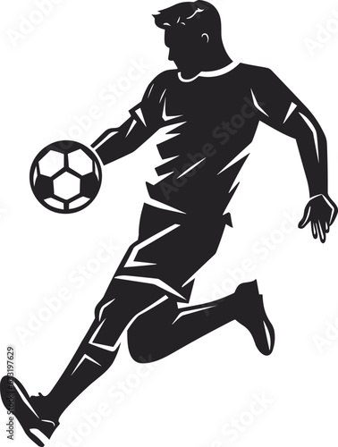 Silhouette of a soccer player kicking ball isolated on a white background, soccer player silhouette new style vector, Sport player t-shirt tattoo design © stockeefy