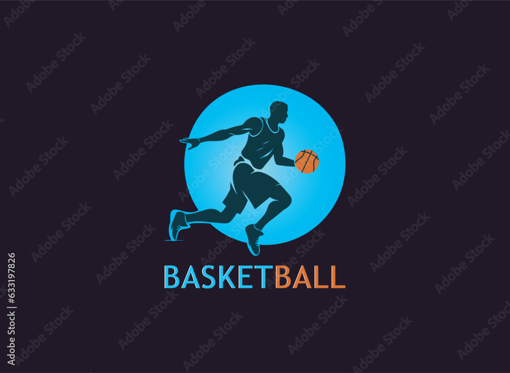 Basketball player logotype on dark background, Basketball theme vector