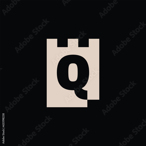 q Letter Castle Fortress Logo Vector Icon Illustration