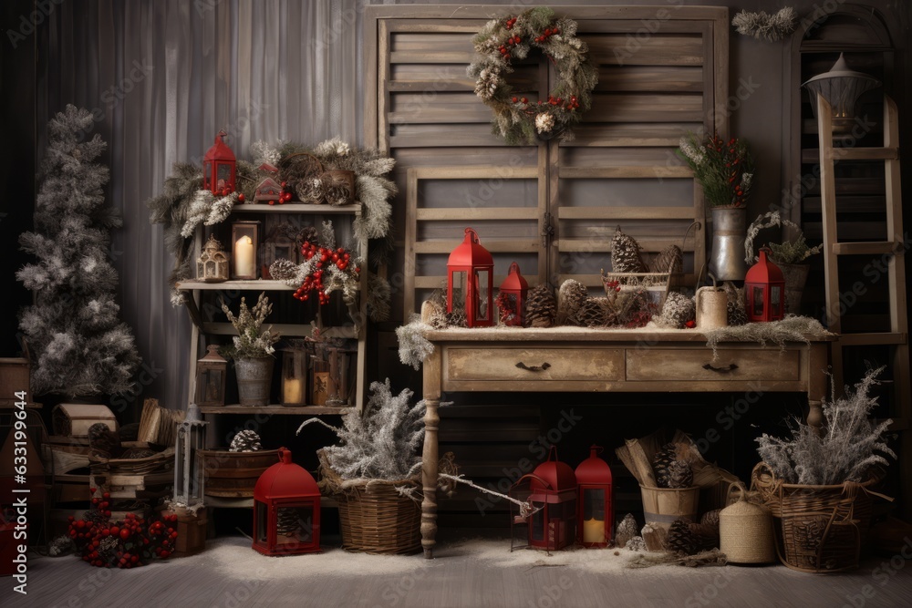 Fototapeta premium Photo of a festive room adorned with a multitude of Christmas decorations created with Generative AI technology