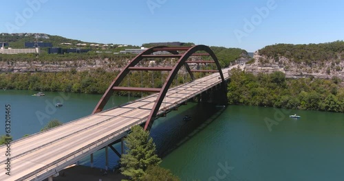 Push in drone shot of the Pennyback Bridge in Austin, Texas photo