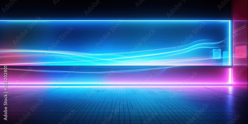 Neon Sign Window Frame Neon frame window with light effects at night for text mockup. AI ...