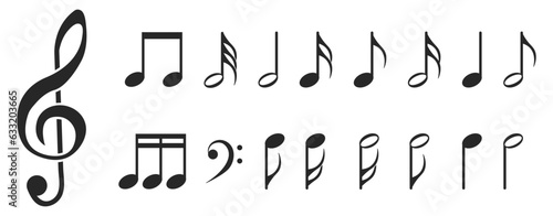 Music notes icon collection with treble clef symbol photo
