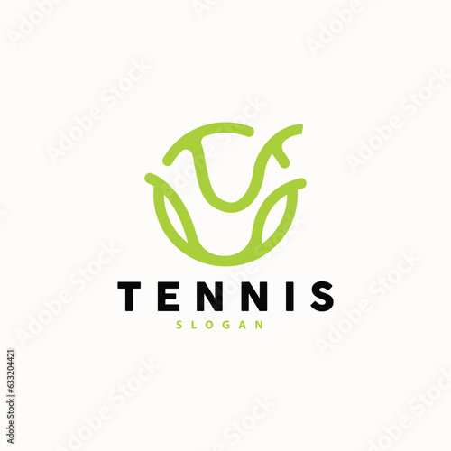 Tennis Logo Design, Tournament Sport, Ball And Racket Vector Simple Silhouette Illustration