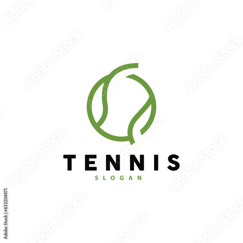 Tennis Logo Design, Tournament Sport, Ball And Racket Vector Simple Silhouette Illustration