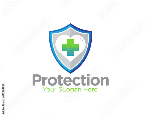 health protection shield and love logo designs for medical clinic service photo