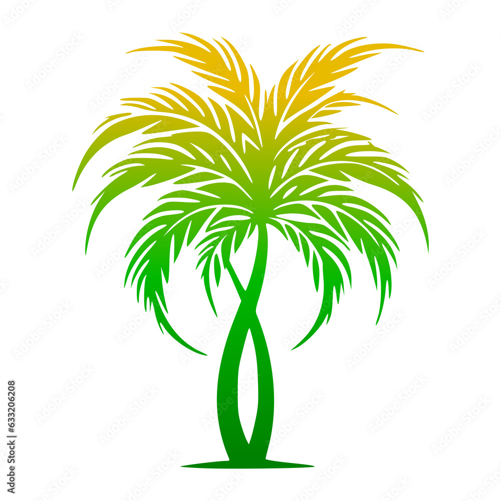 Illustration of a yellow green palm tree with copy space on transparent background ready for object or retouch design.  Generative AI.