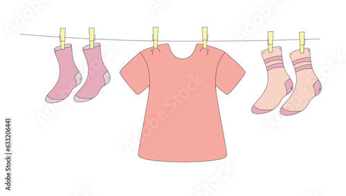 Rope. Linen. Socks. Wash. Vector.