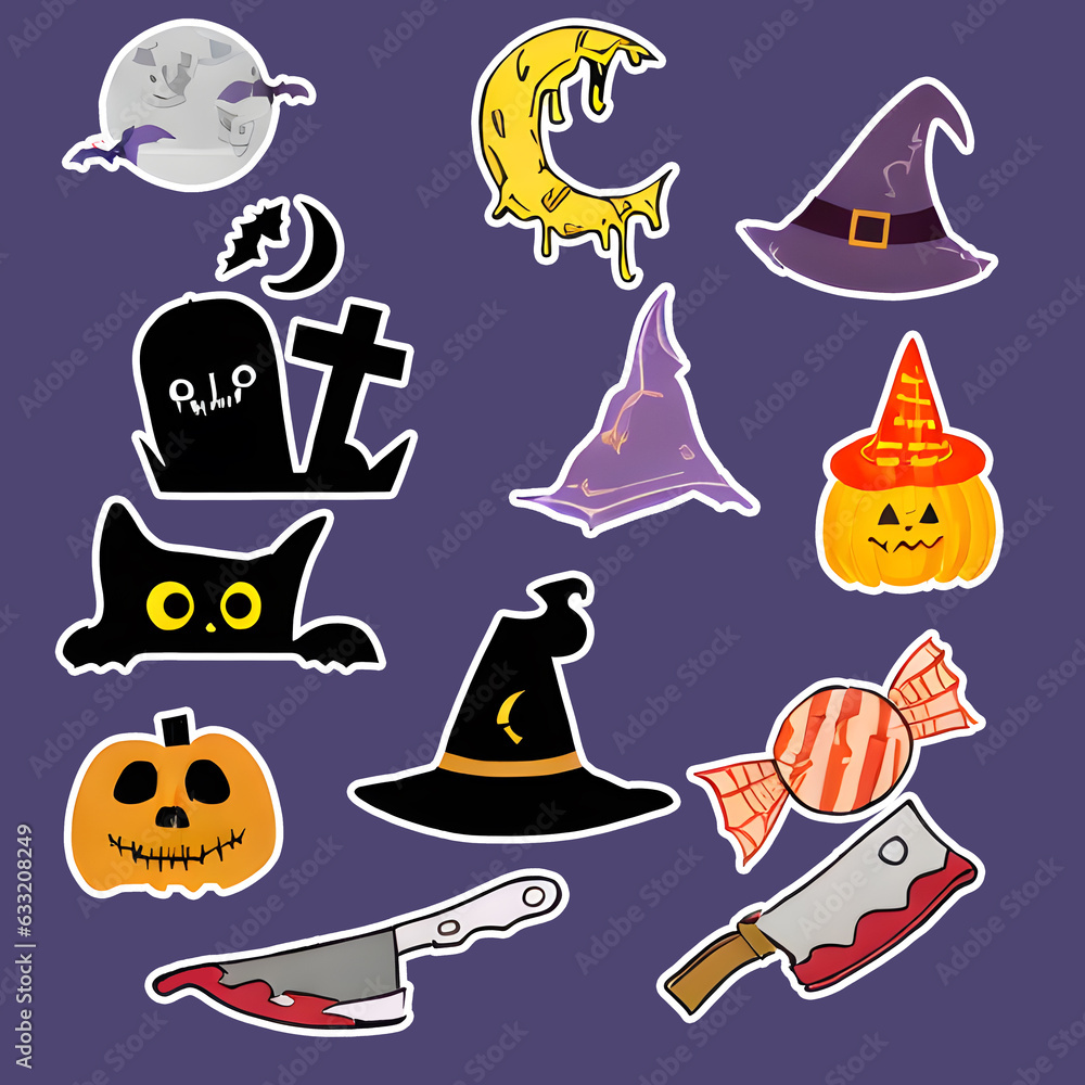 Halloween cartoon and illustration set