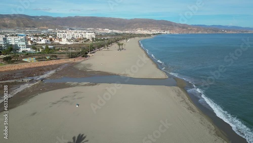 Roquetas de Mar Long Sandy Beach in Almeria, Andalusia, Spain - Aerial
