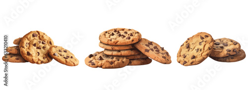 Set of chocolate chip cookies. Lettering American Cookies, vector illustration isolated
