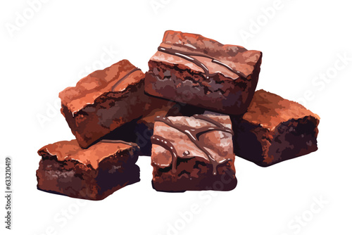 Chocolate brownies, brownie cake pieces as homemade dessert food, vector  isolated on white background.