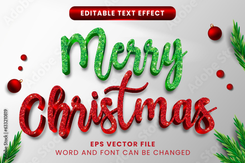 Merry christmas luxury glitter 3d editable vector text effect