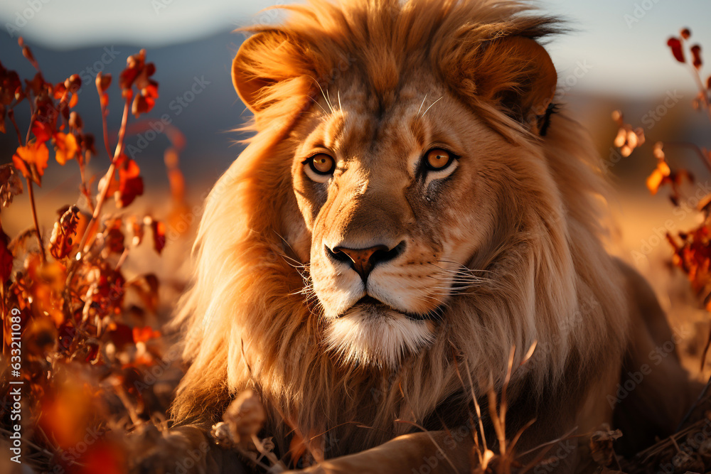 Lion Roaming the African Savannah