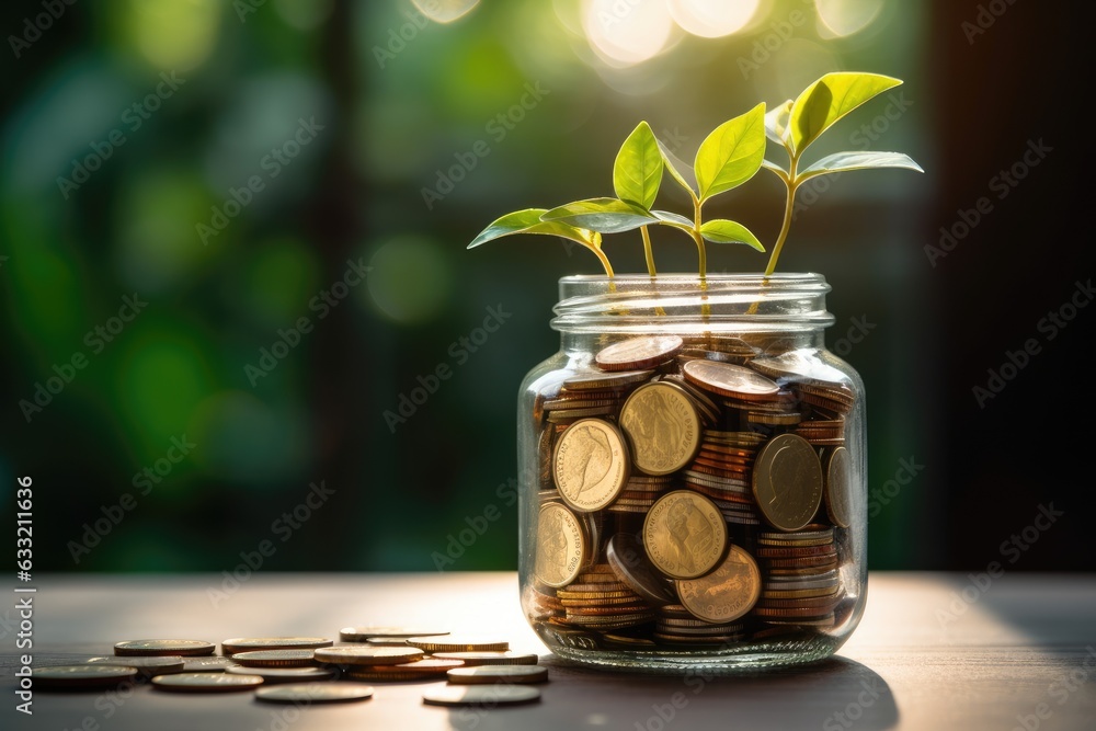 Plant Growing In Savings Coins. Investment And Interest Concept. Generative AI Plant Growing In Savings Coins. Investment And Interest Concept. Generative AI