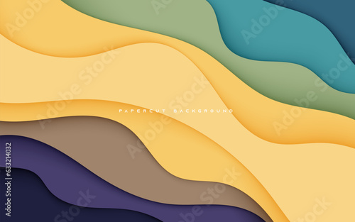 Colorful papercut background wavy shape multicolor calm vector illustration.