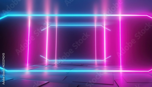 Dark background with lines and neon light, spotlights, night view. Abstract pink background 2023
