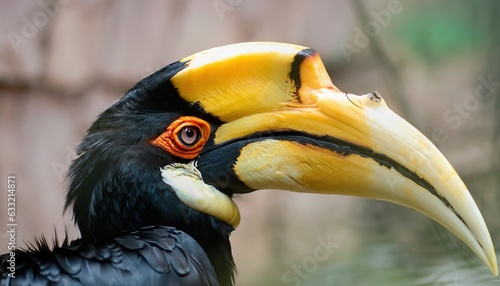 Close up of a horned hornbill