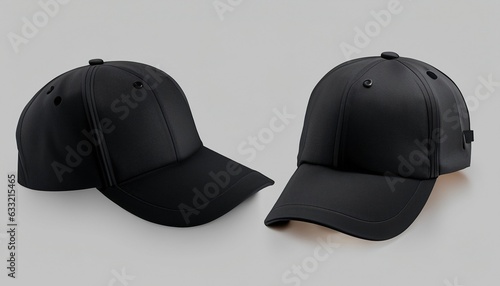 Set of black front and side view hat baseball cap background. Mockup template for artwork graphic design