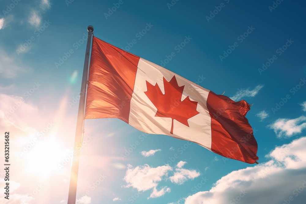Fototapeta premium Canada flag flying in the sky