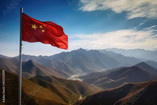 China flag flying in the mountain sky
