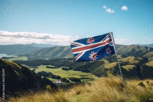 Australia national flag waving on the mountain
