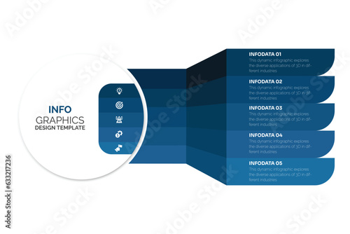 Vector infographic template with 3D paper label, integrated circles. Business concept with 5 options. For content, diagram, flowchart, steps, parts, timeline infographics, workflow, chart