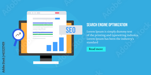 Search engine page displays contextual website links related to keyword query, online business growth graph, organic web traffic SEO marketing vector illustration banner.