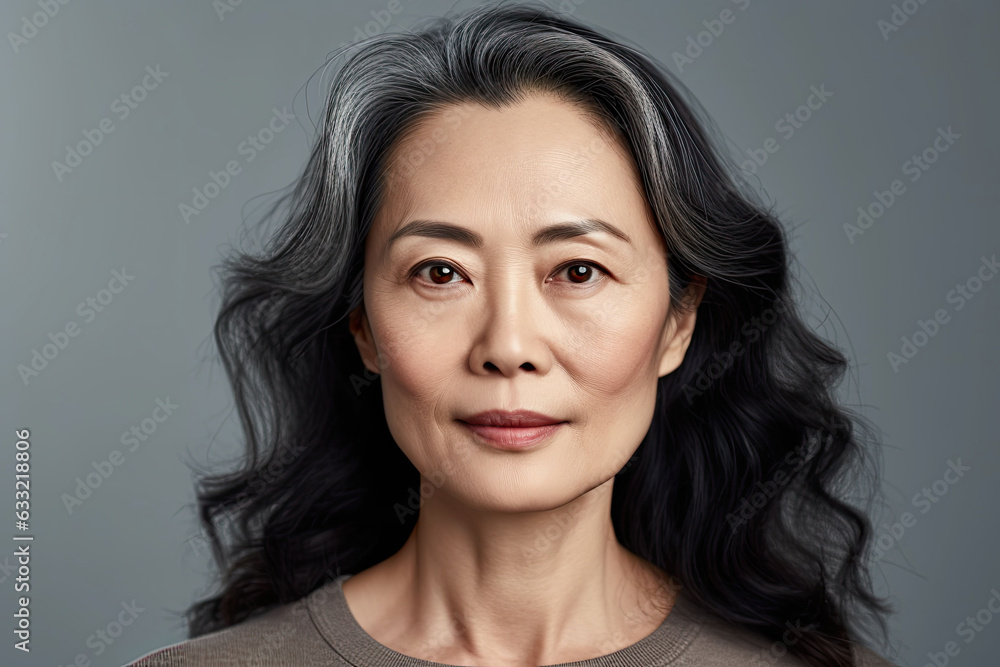 photograph of Asian beautiful gorgeous 50s mid aged mature woman looking at camera isolated,generative ai photograph of Asian beautiful gorgeous 50s mid aged mature woman looking at camera isolated,generative ai