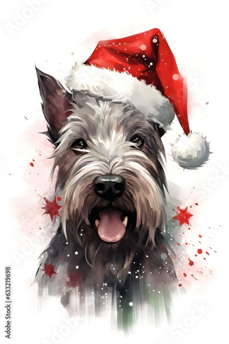 Scottish Terrier wearing Santa hat Christmas