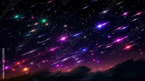 Many colored rgb neon shooting stars in the night sky  8k  qhd 