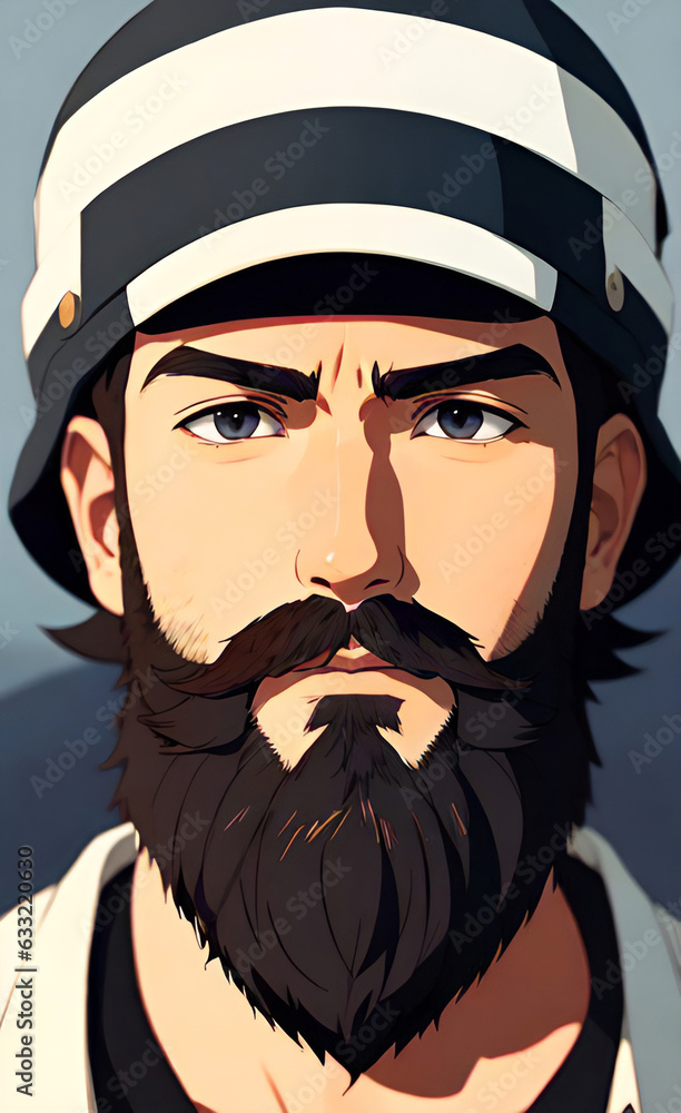 anime male man with black beard, manga anime character, japanese ...