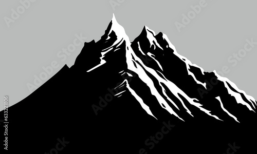 Silhouette of mountain. Hand drawn nature silhouette. Vector illustration of mountain