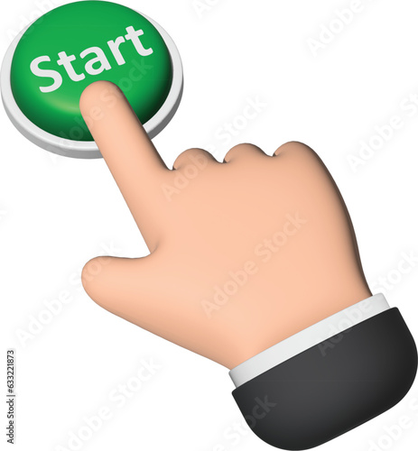 A men's hand clicking, pushing 3d  start button vector illustration